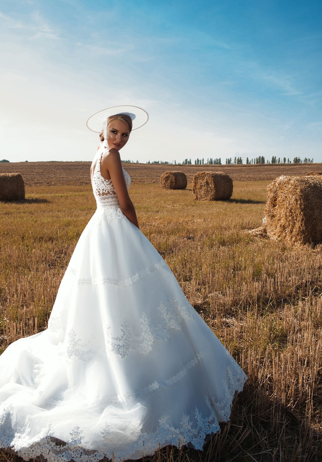 Beautiful Beaded Sequin Floral Plunging V Neck Sleeveless Boho Country Inspired A-Line Bridal Gown