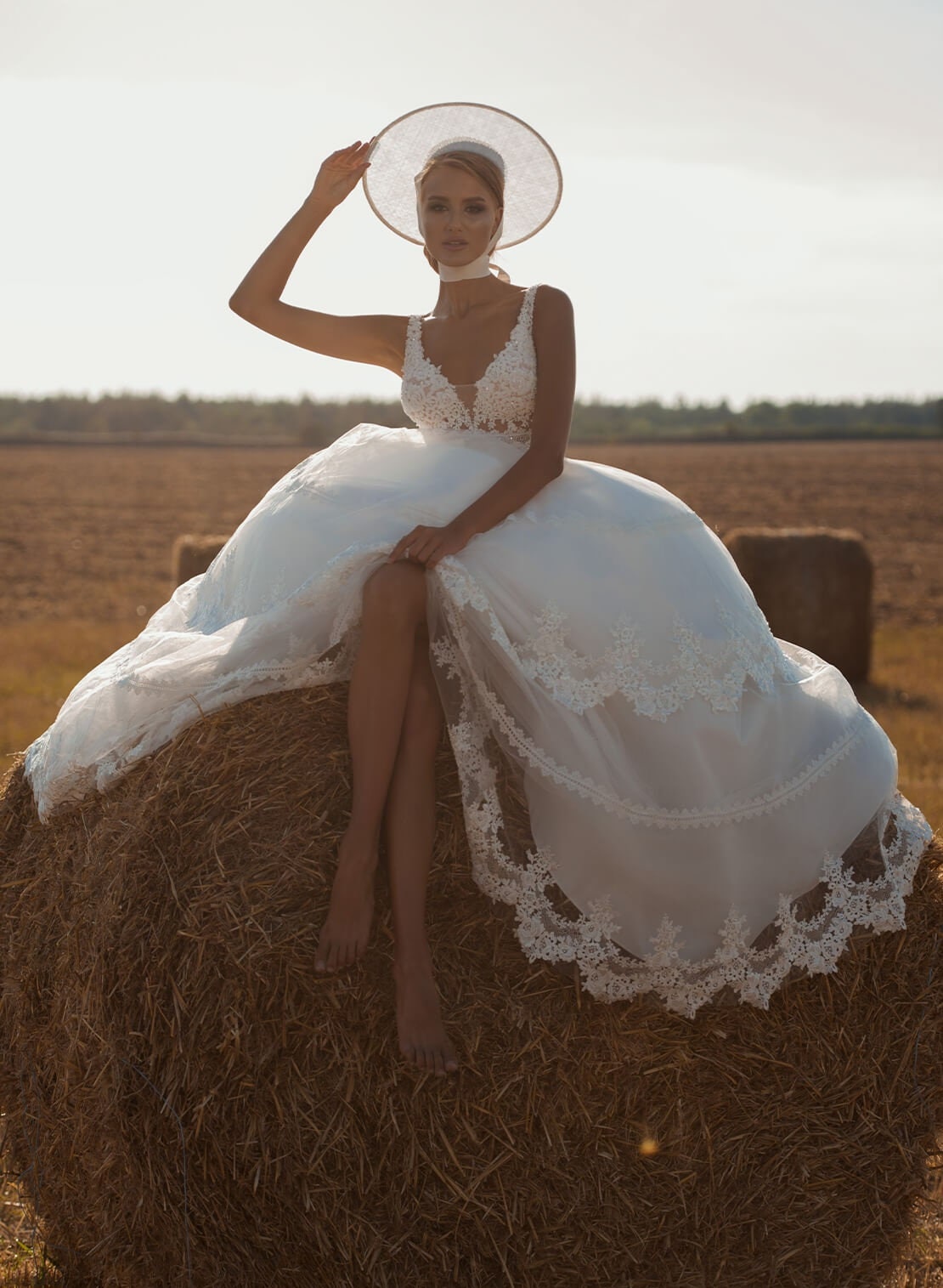 Beautiful Beaded Sequin Floral Plunging V Neck Sleeveless Boho Country Inspired A-Line Bridal Gown