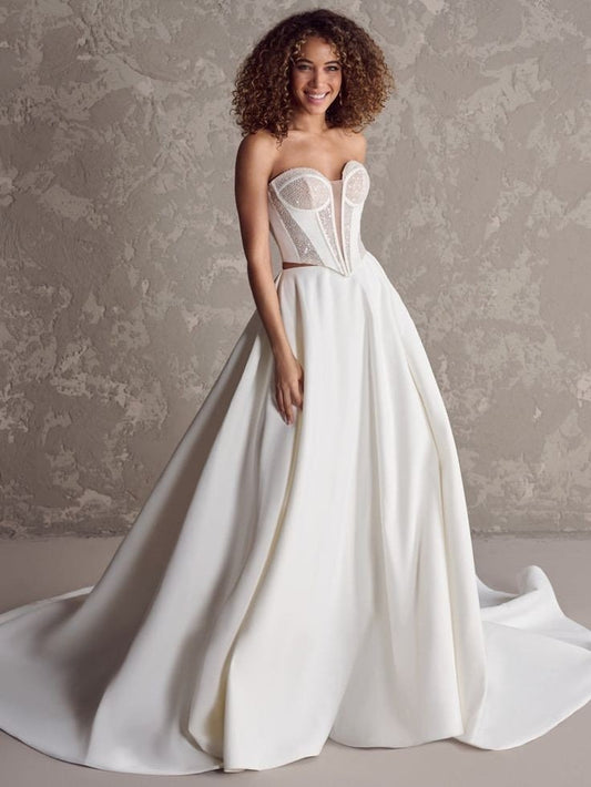 Corset Shimmering Plunging Sweetheart Pleated Strapless 2 Piece A-Line Bridal/Special Occasion Gown Set