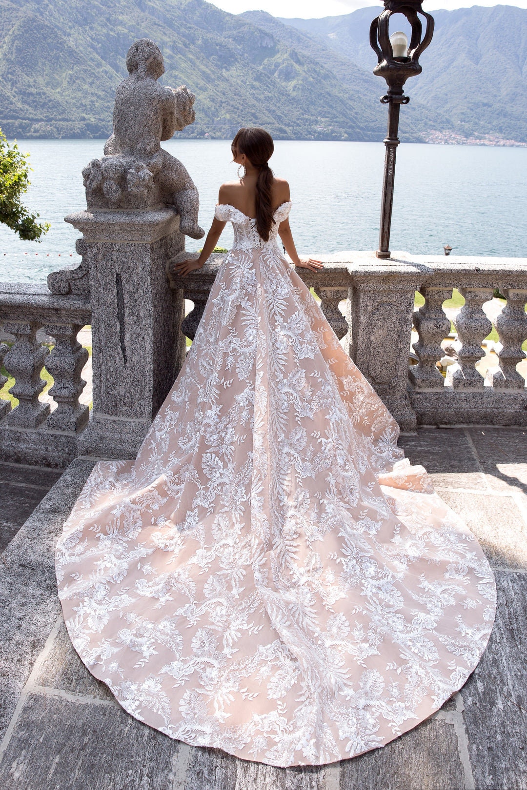 Sweetheart Off The Shoulder Sequin Beaded 3D Floral Appliqué Trimmed Bodice & Waistline A-Line Floral Lace Princess Gown