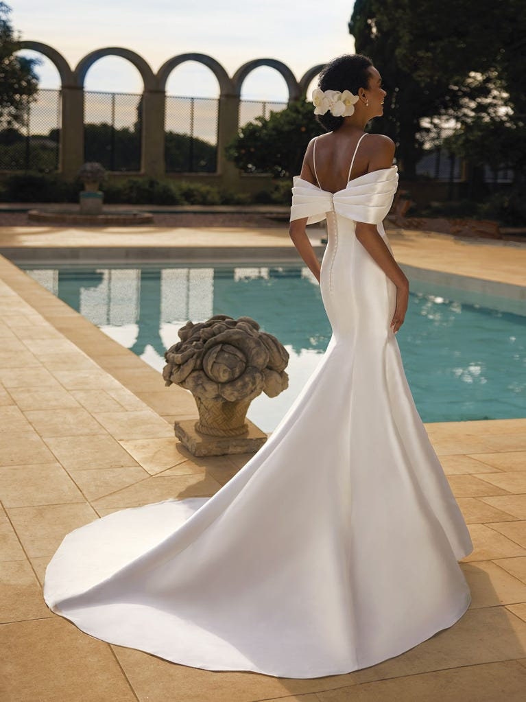 Fit & Flare Pleated Off The Shoulder Plunging Neckline Simply Minimalist Gown