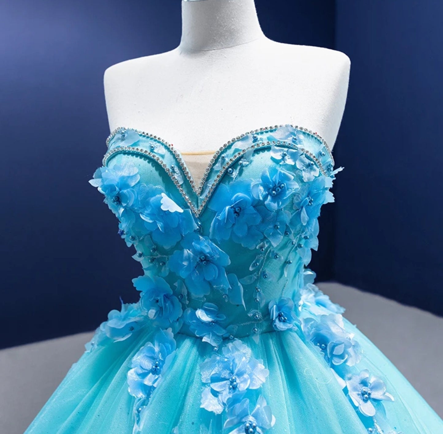 Crystal Beaded Sweetheart Trim 3D Floral A-Line Quinceañera, Special Occasion, Bat Mitzvah, Pageant, Gala Princess Gown