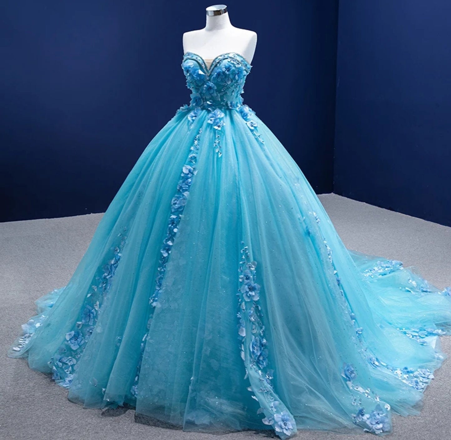 Crystal Beaded Sweetheart Trim 3D Floral A-Line Quinceañera, Special Occasion, Bat Mitzvah, Pageant, Gala Princess Gown