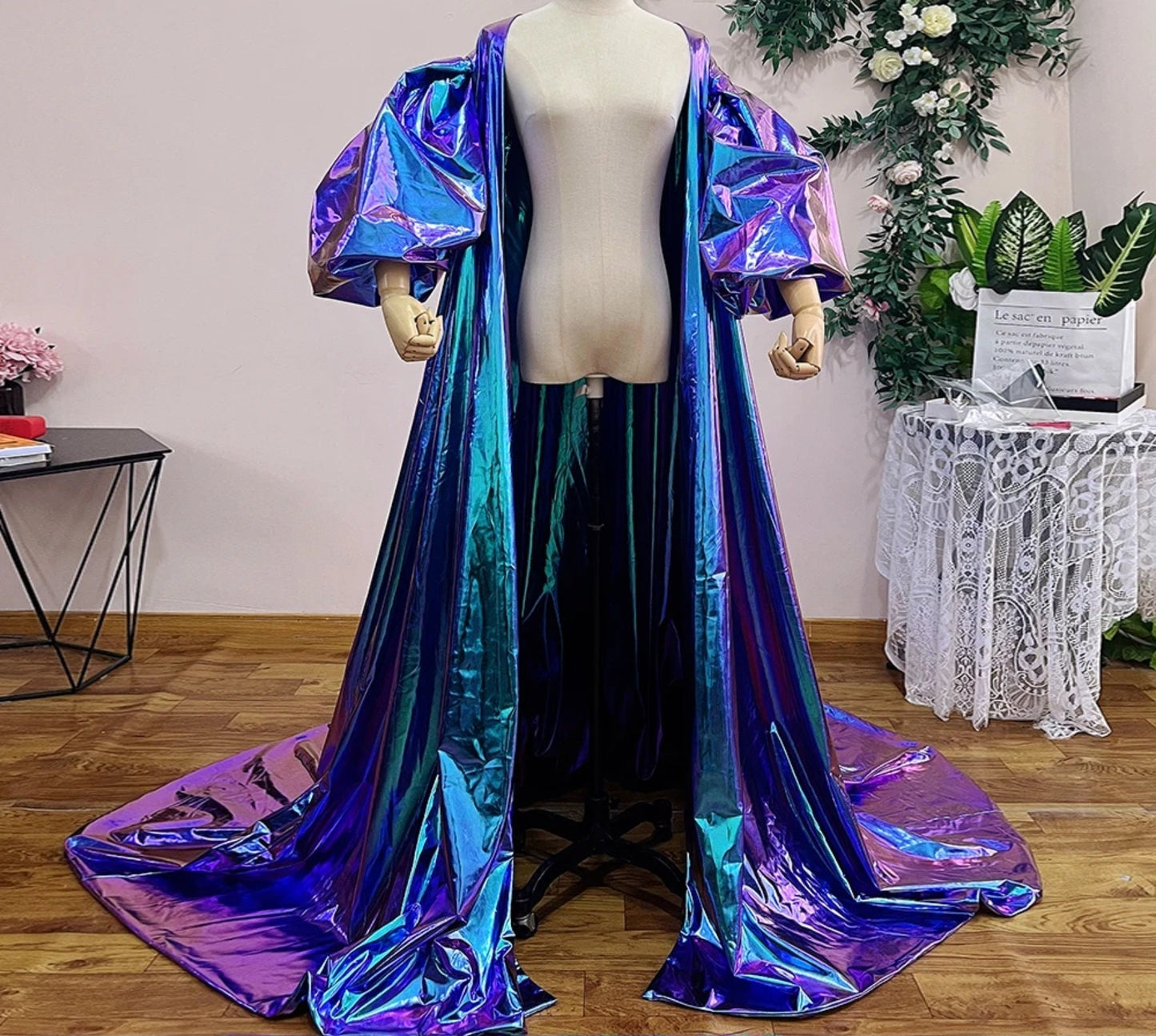 Eclectic Cosplay, Special Occasion, Party, Celebration Event Multi Color Metallic Puff Cape Jacket