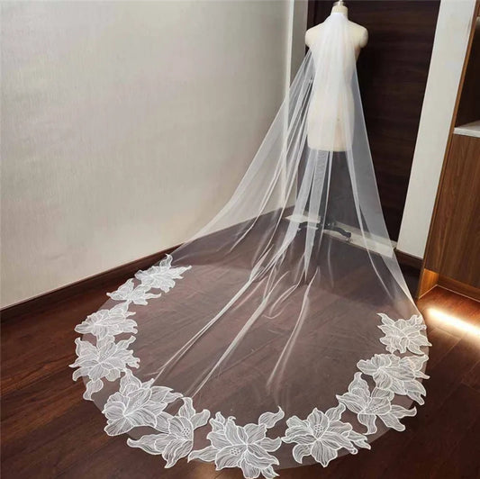Tropical Floral Lace Edged Bridal Veil