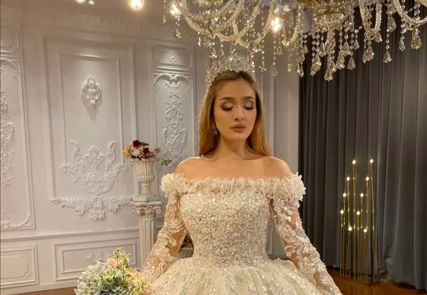 Off The Shoulder Beautiful Beaded Sweetheart Fairytale Princess Bridal Ball Gown