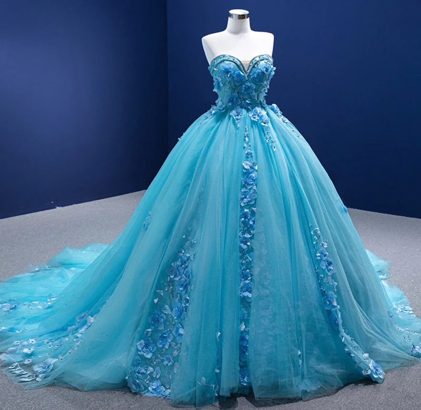 Crystal Beaded Sweetheart Trim 3D Floral A-Line Quinceañera, Special Occasion, Bat Mitzvah, Pageant, Gala Princess Gown