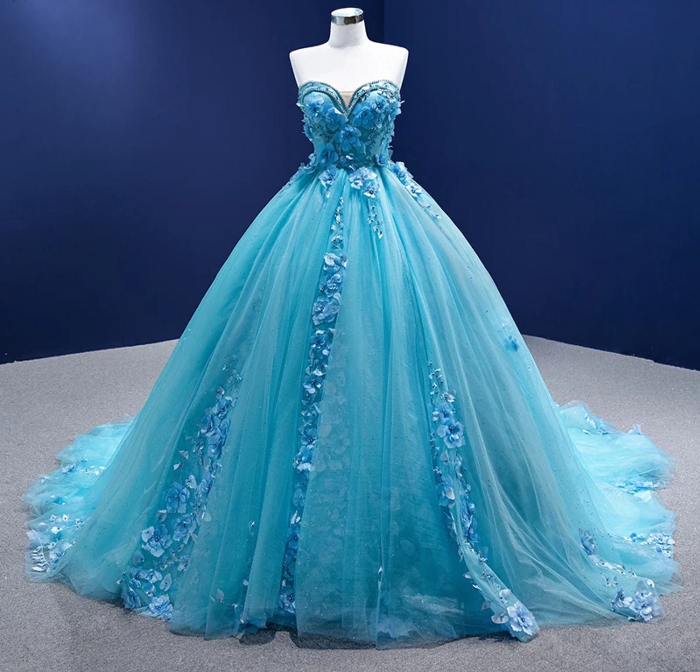 Crystal Beaded Sweetheart Trim 3D Floral A-Line Quinceañera, Special Occasion, Bat Mitzvah, Pageant, Gala Princess Gown