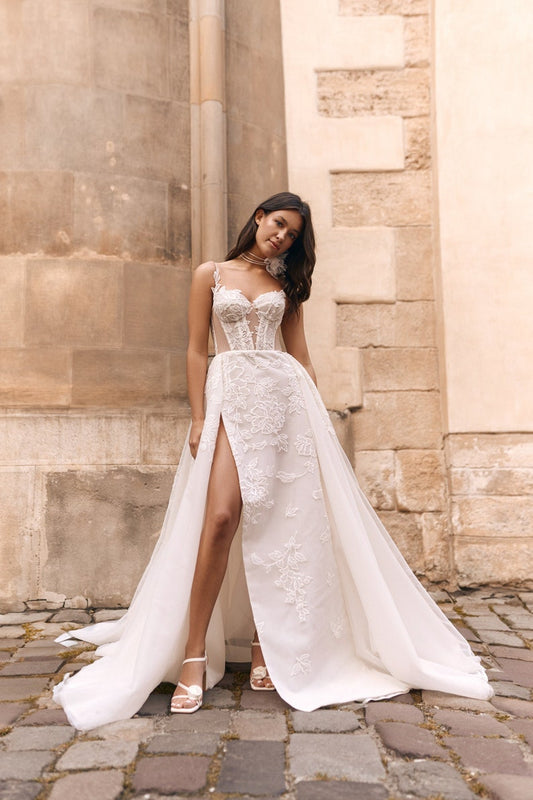 Floral Appliqués And Lace Basque Sweetheart A-Line Bridal Gown
