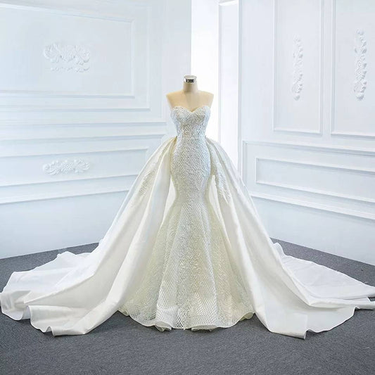 Appliqué Lace Mermaid Gown With Detachable Satin Chapel Waist Train