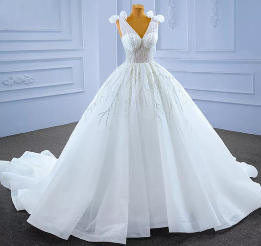 Princess Bow Knot Spaghetti Strap Sequin A-Line Gown