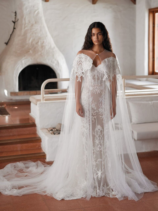 Boho Lace Trim Button Front Bridal Cape