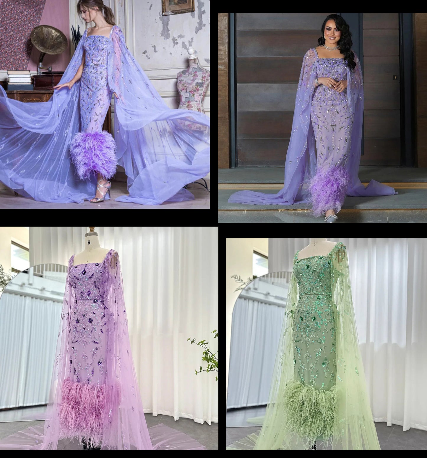 Special Occasion Beautiful Floral Beaded Sequin Sheath Mother Of The Bride Party Gown With Feather Hem And Sheer Floor Length Column Sleeves