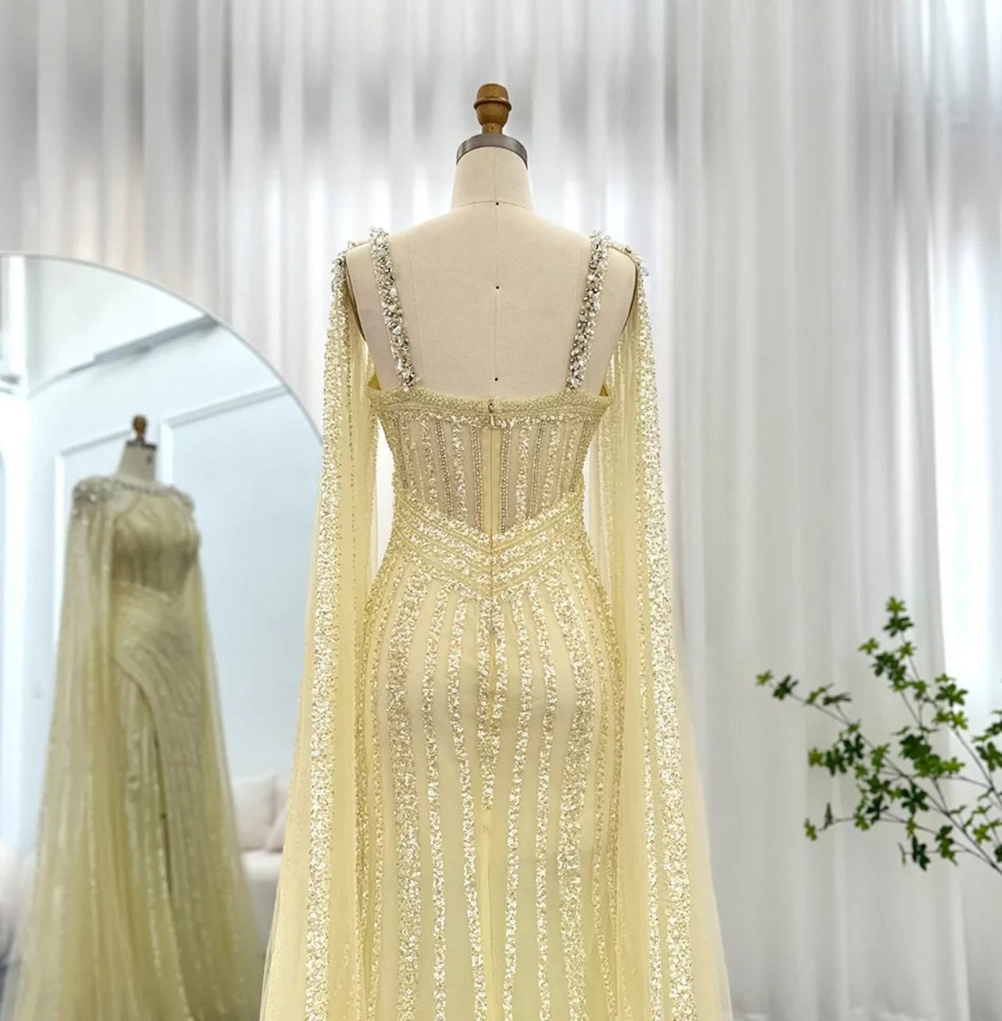 Beautiful Yellow Hand Beaded Sequinned Mother Of The Bride Special Occasion Engagement Party Evening Gown