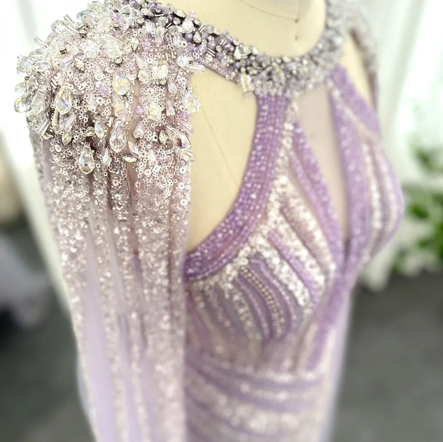 Beautiful Lilac Purple Hand Beaded Sequinned Mother Of The Bride Special Occasion Engagement Party Evening Gown