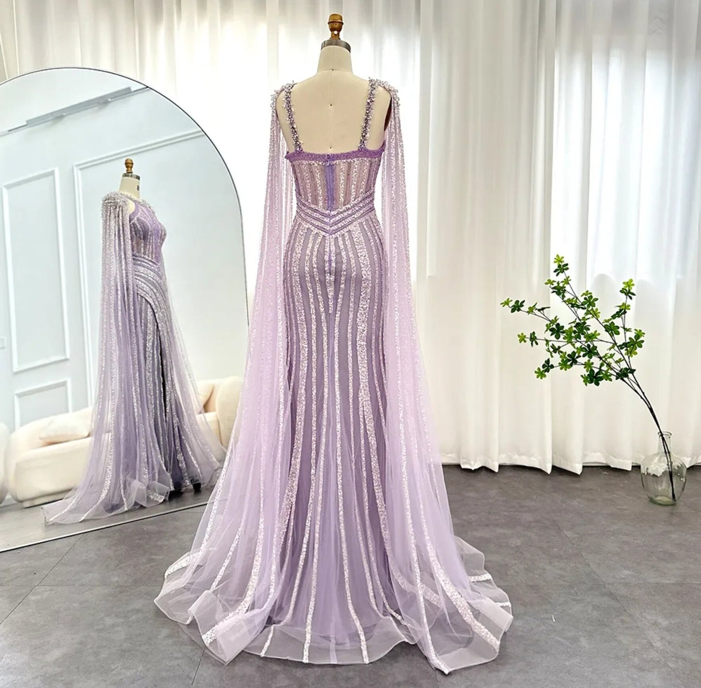 Beautiful Lilac Purple Hand Beaded Sequinned Mother Of The Bride Special Occasion Engagement Party Evening Gown