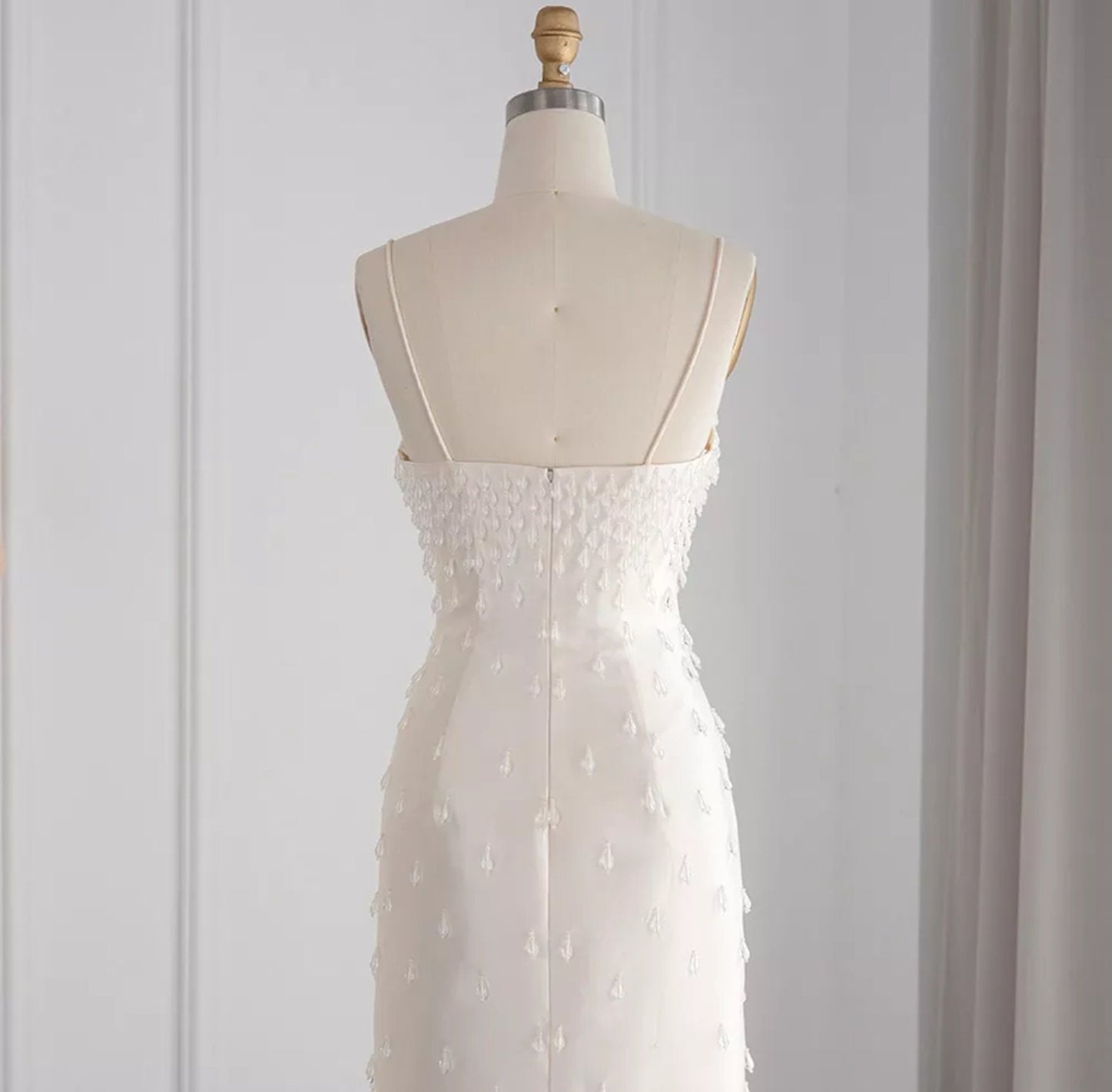 Sleeveless Off White Scattered Dropped Crystal Embellished Midi Length Mother Of The Bride Special Occasion Evening Cocktail Dress