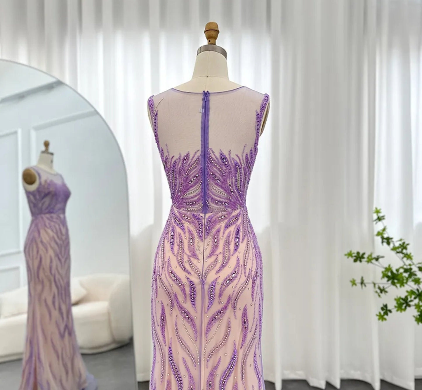 Purple Sleeveless Wavy Sequin Beaded Appliqués Mother Of The Bride Special Occasion Evening Gown