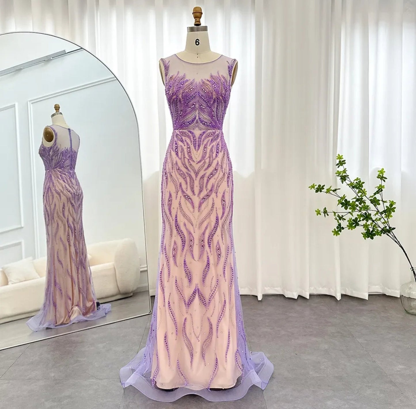 Purple Sleeveless Wavy Sequin Beaded Appliqués Mother Of The Bride Special Occasion Evening Gown