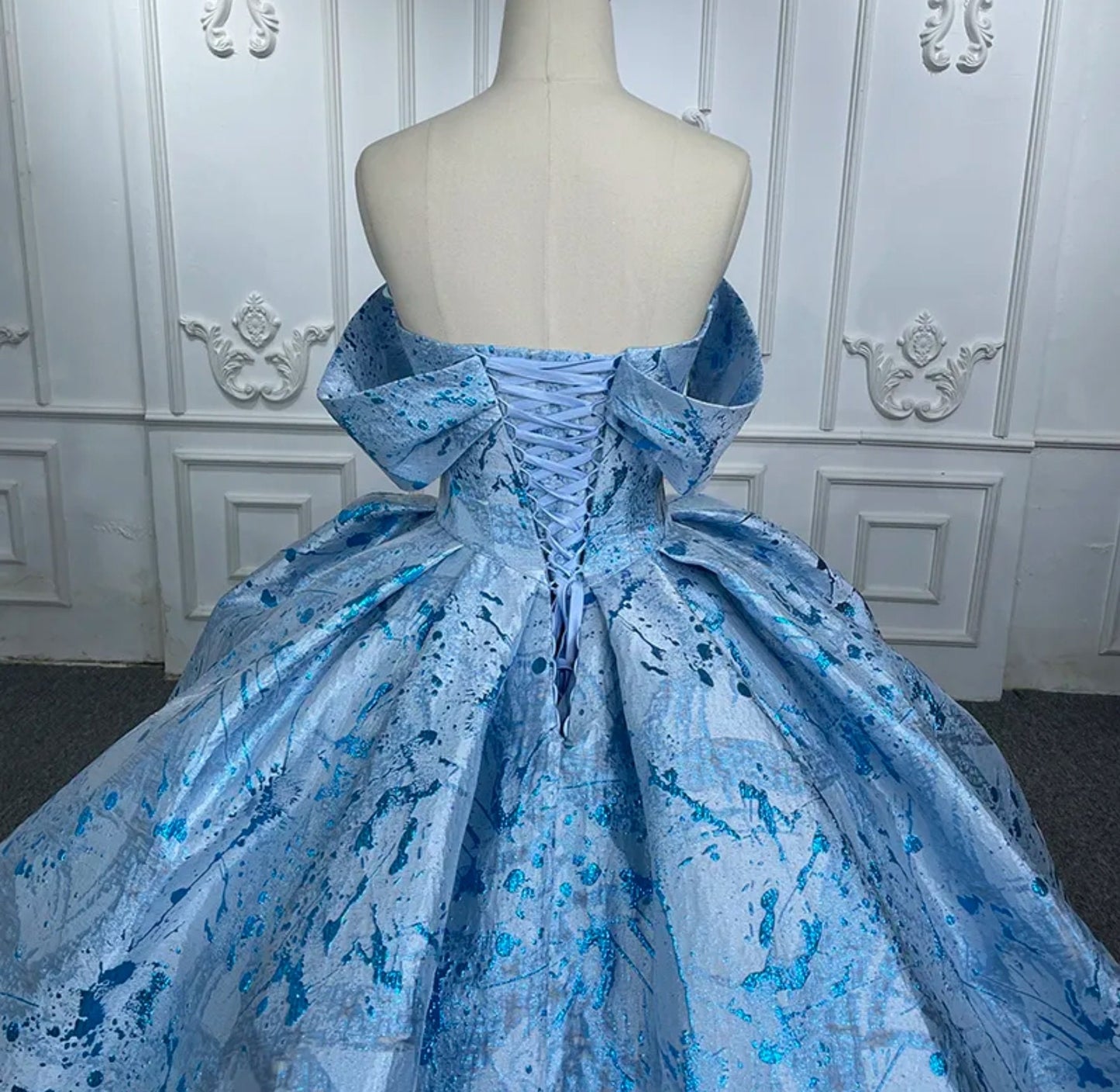 Beautiful Blue Scattered Splashes Sequinned Sweetheart Off The Shoulder Quinceañera Special Occasion Pageant Gown