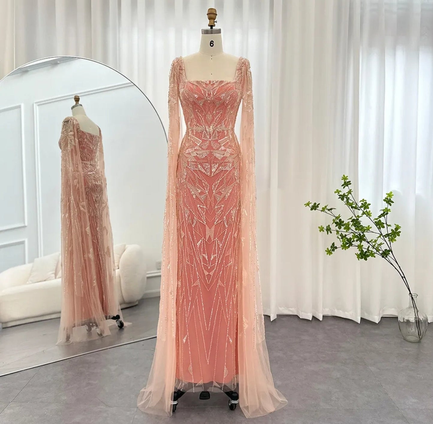 Sequinned Beaded Appliqué Abstract Floor Length Cap Sleeve Square Neck Special Occasion Mother Of The Bride Evening Gown