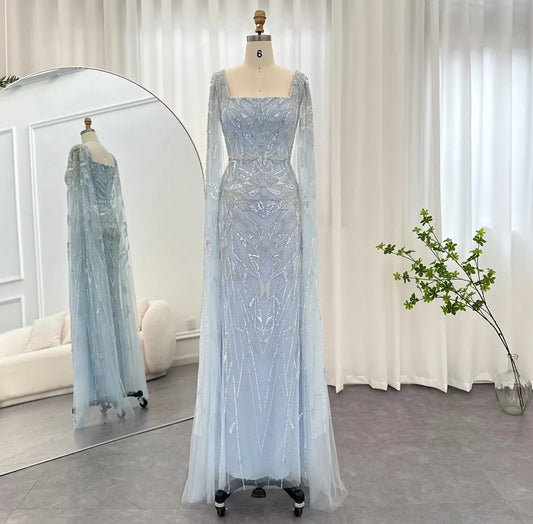 Sequinned Beaded Appliqué Abstract Floor Length Cap Sleeve Square Neck Special Occasion Mother Of The Bride Evening Gown