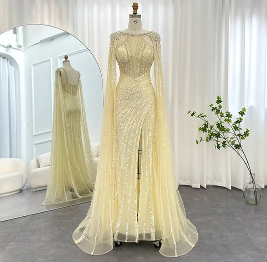 Beautiful Yellow Hand Beaded Sequinned Mother Of The Bride Special Occasion Engagement Party Evening Gown