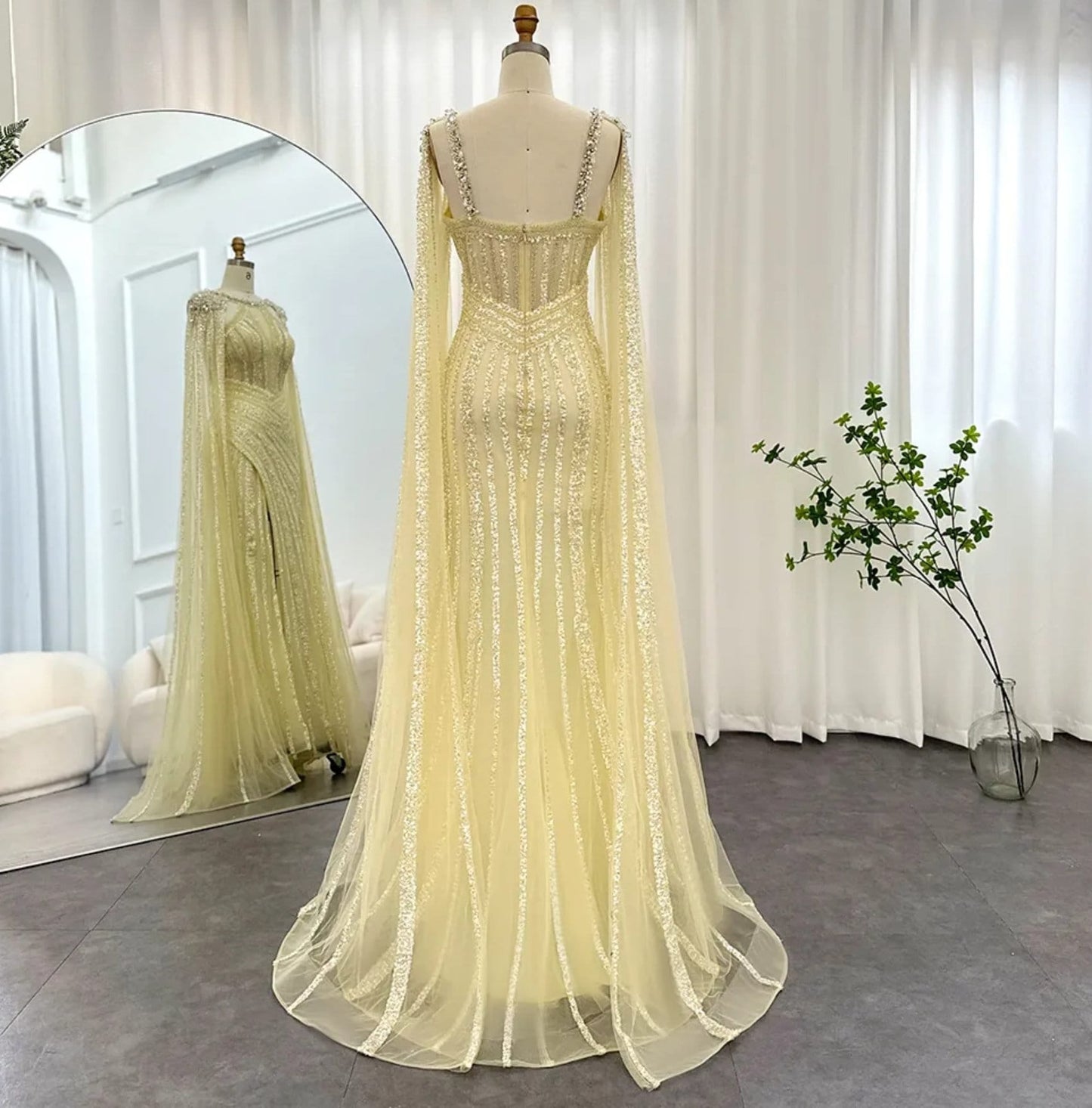 Beautiful Yellow Hand Beaded Sequinned Mother Of The Bride Special Occasion Engagement Party Evening Gown