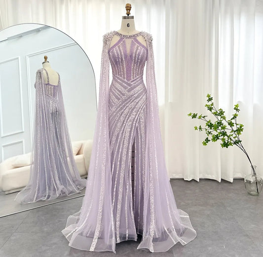 Beautiful Lilac Purple Hand Beaded Sequinned Mother Of The Bride Special Occasion Engagement Party Evening Gown