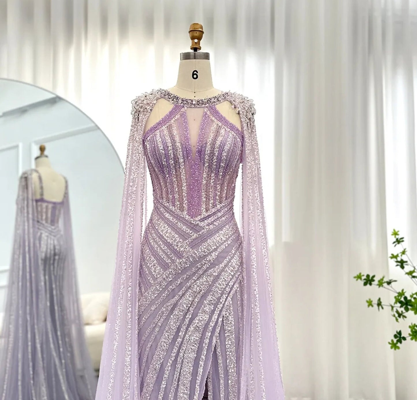 Beautiful Lilac Purple Hand Beaded Sequinned Mother Of The Bride Special Occasion Engagement Party Evening Gown