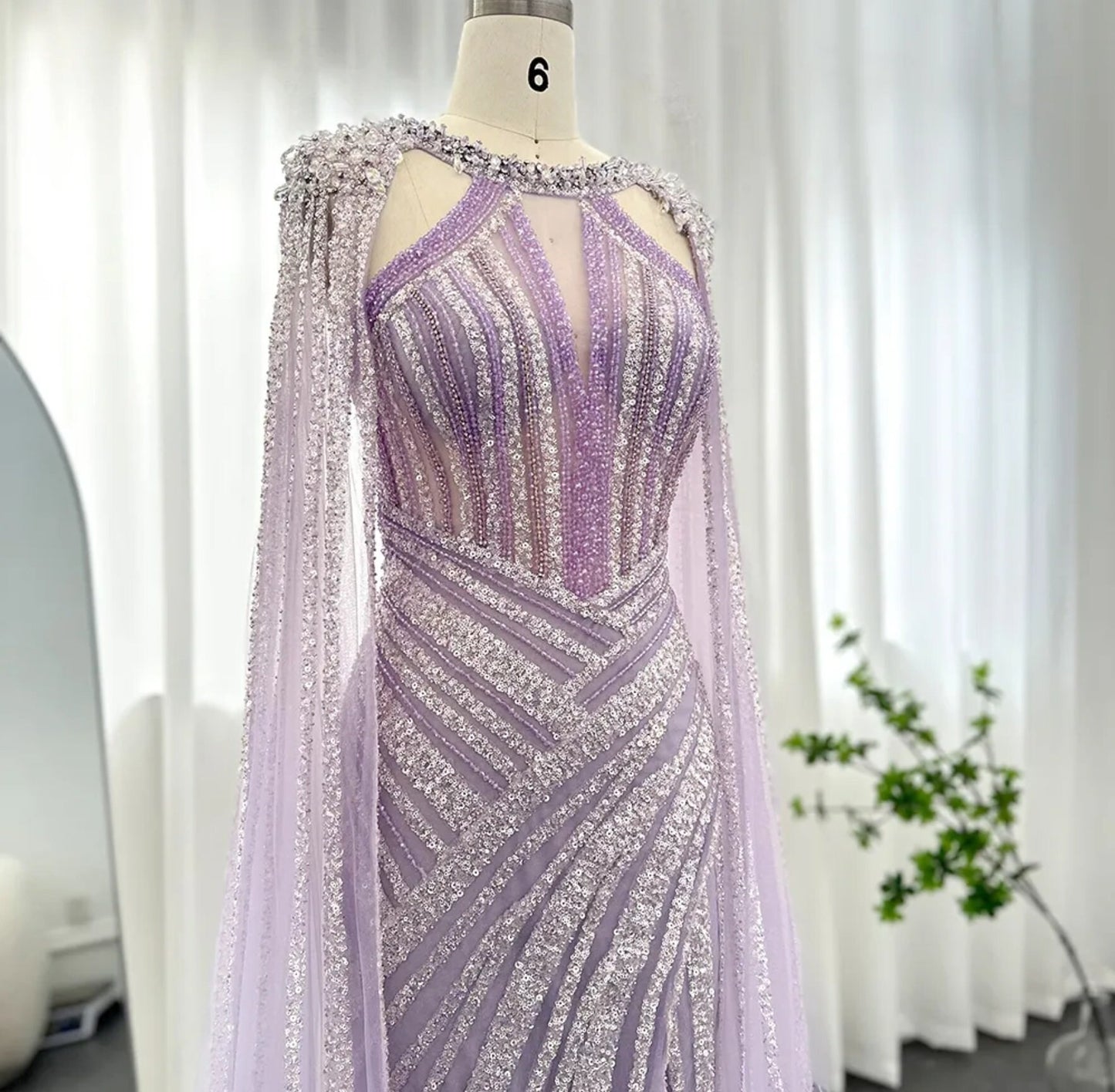 Beautiful Lilac Purple Hand Beaded Sequinned Mother Of The Bride Special Occasion Engagement Party Evening Gown