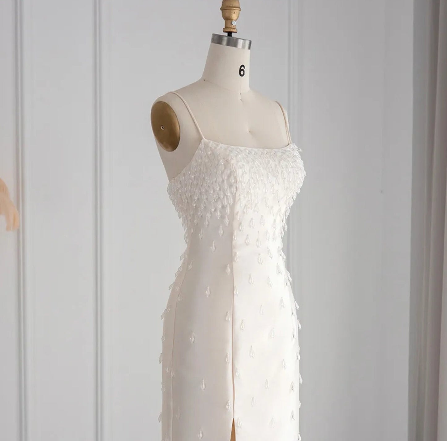 Sleeveless Off White Scattered Dropped Crystal Embellished Midi Length Mother Of The Bride Special Occasion Evening Cocktail Dress