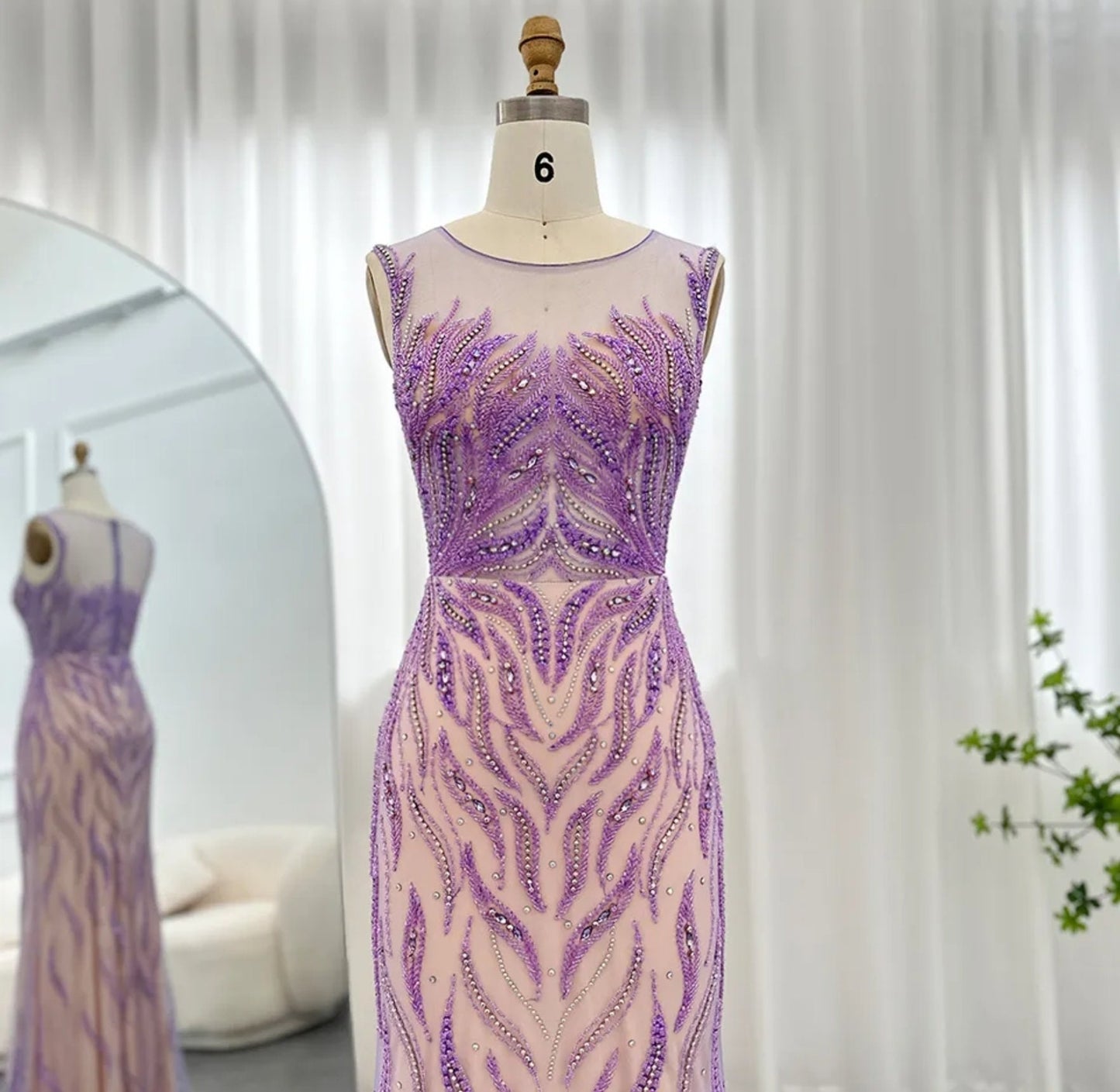 Purple Sleeveless Wavy Sequin Beaded Appliqués Mother Of The Bride Special Occasion Evening Gown