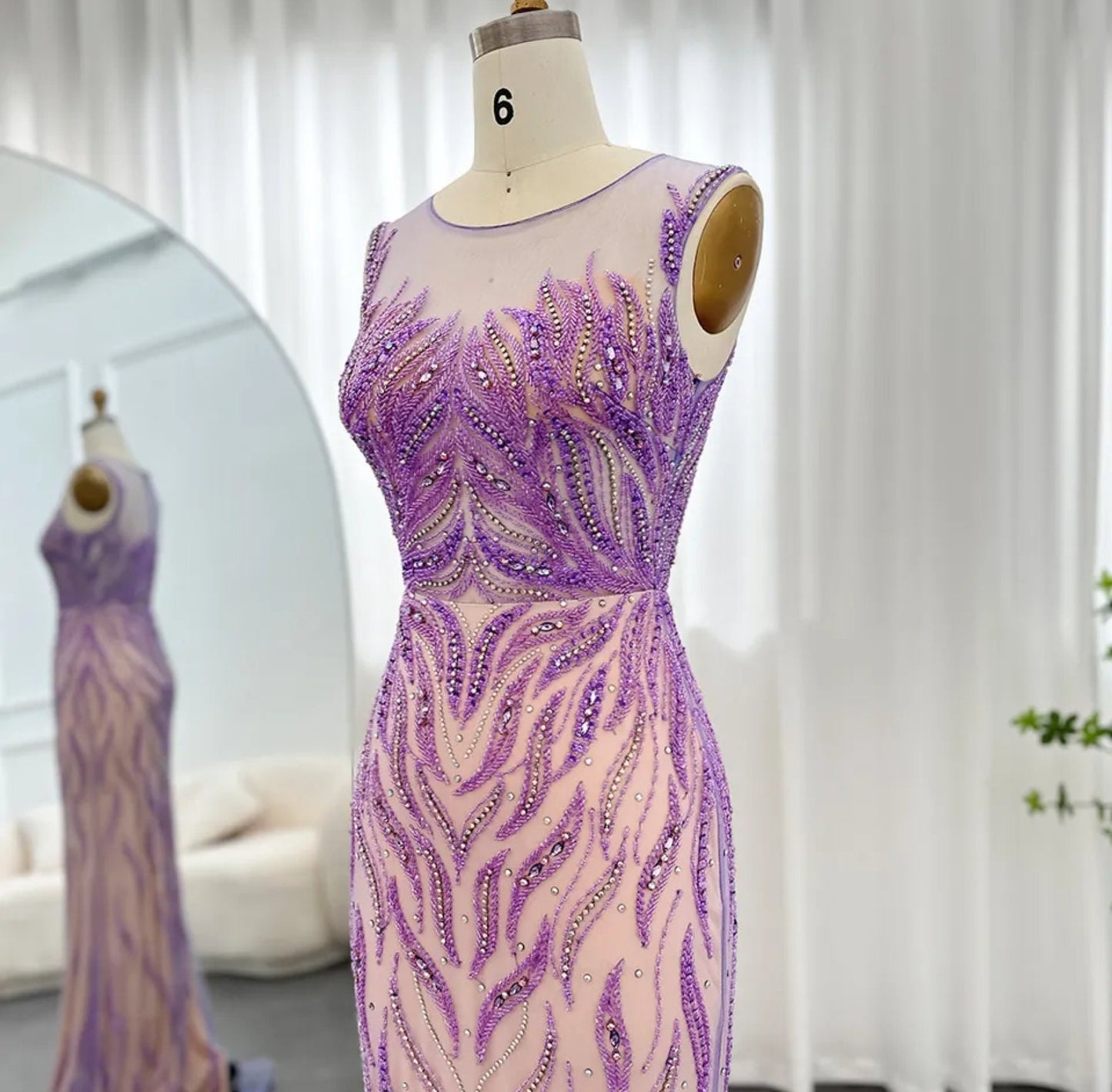 Purple Sleeveless Wavy Sequin Beaded Appliqués Mother Of The Bride Special Occasion Evening Gown