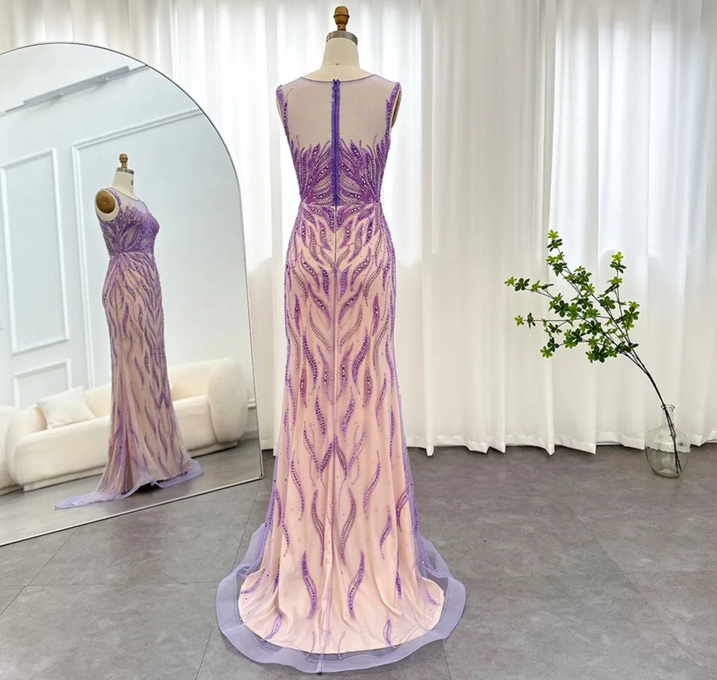 Purple Sleeveless Wavy Sequin Beaded Appliqués Mother Of The Bride Special Occasion Evening Gown