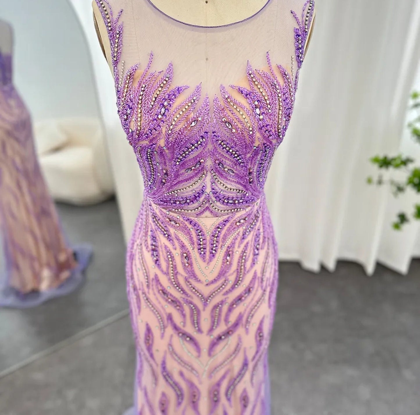 Purple Sleeveless Wavy Sequin Beaded Appliqués Mother Of The Bride Special Occasion Evening Gown