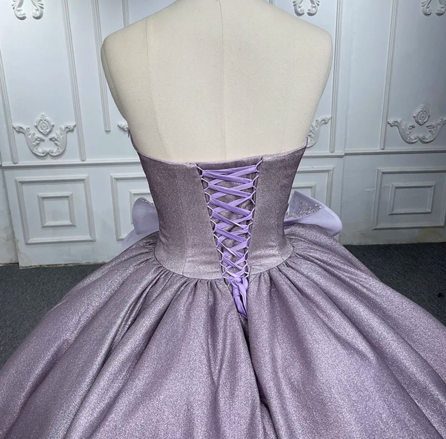 Purple Ombre Structured Rose Bouquet Sweetheart Shimmering Quinceañera Special Occasion Pageant Gown