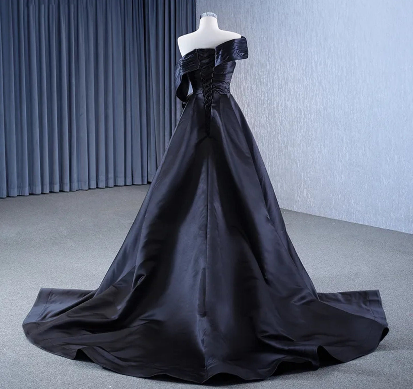 Pleated And Layered Ruffled Ruched Elegant Satin Laced Up Back Sheath Gown With Train