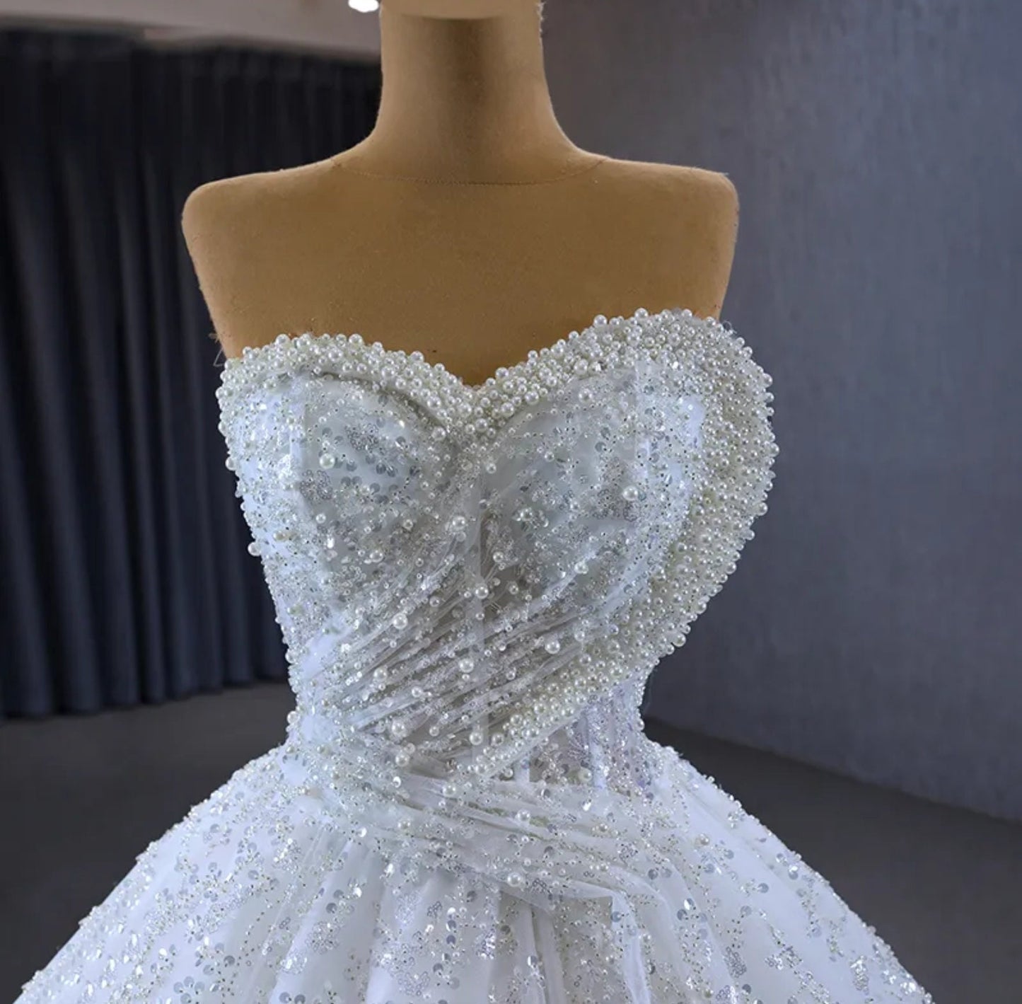 Pearl Beaded You Are My Heart Strapless Sweetheart Shimmering Sequinned A-Line Princess Gown