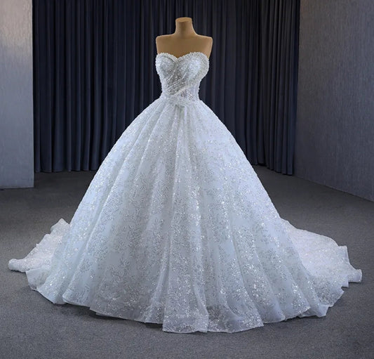 Pearl Beaded You Are My Heart Strapless Sweetheart Shimmering Sequinned A-Line Princess Gown