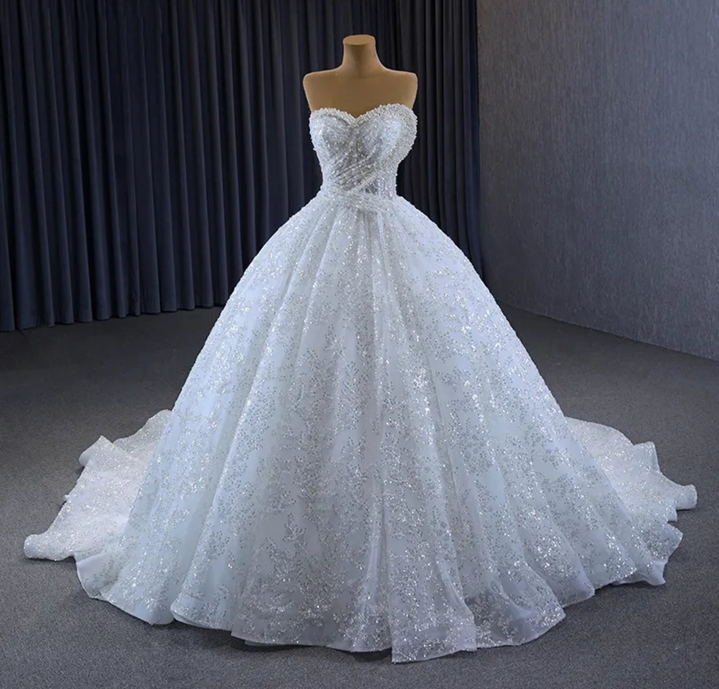 Pearl Beaded You Are My Heart Strapless Sweetheart Shimmering Sequinned A-Line Princess Gown