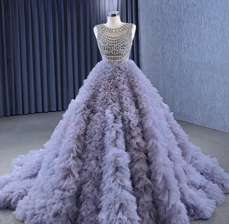 Gorgeous Purple Extravagant Organza And Crystal Beaded Ball Gown