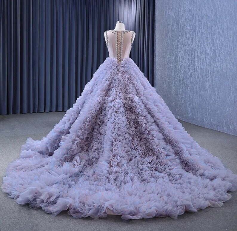 Gorgeous Purple Extravagant Organza And Crystal Beaded Ball Gown