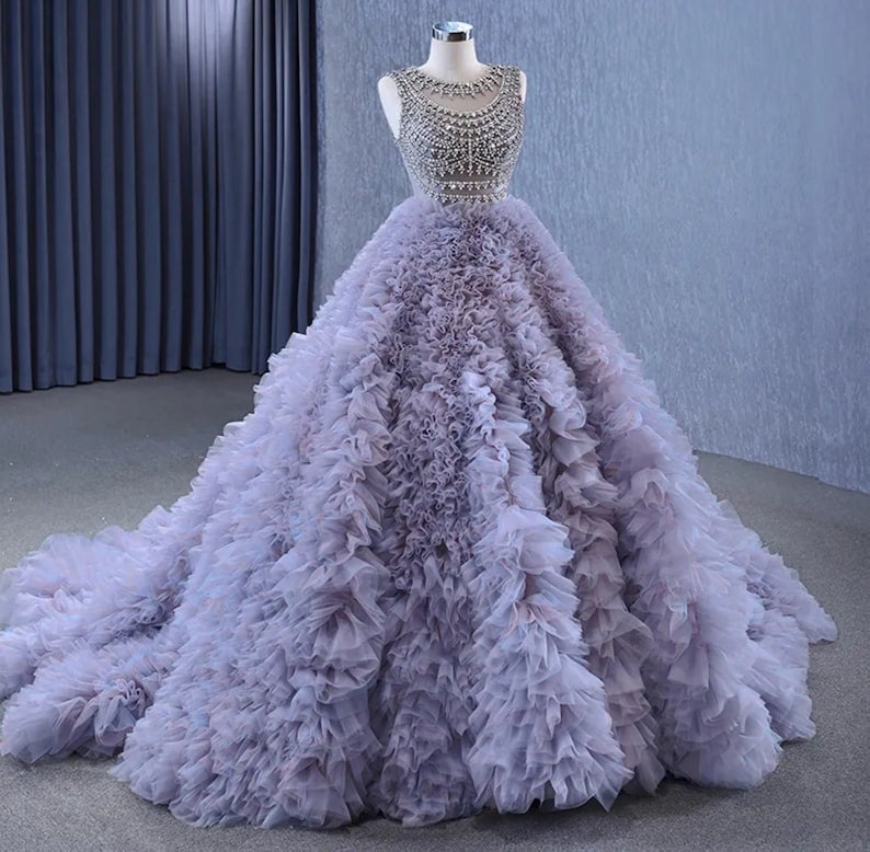 Gorgeous Purple Extravagant Organza And Crystal Beaded Ball Gown