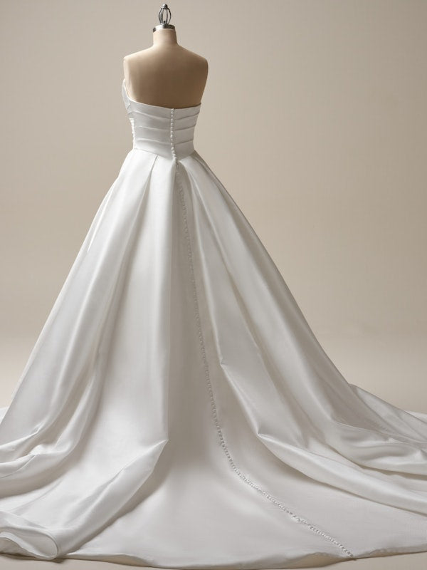 Beautiful Pleated Strapless Corset Satin Bridal Ball Gown With Detached   Bow Detail Arm Train