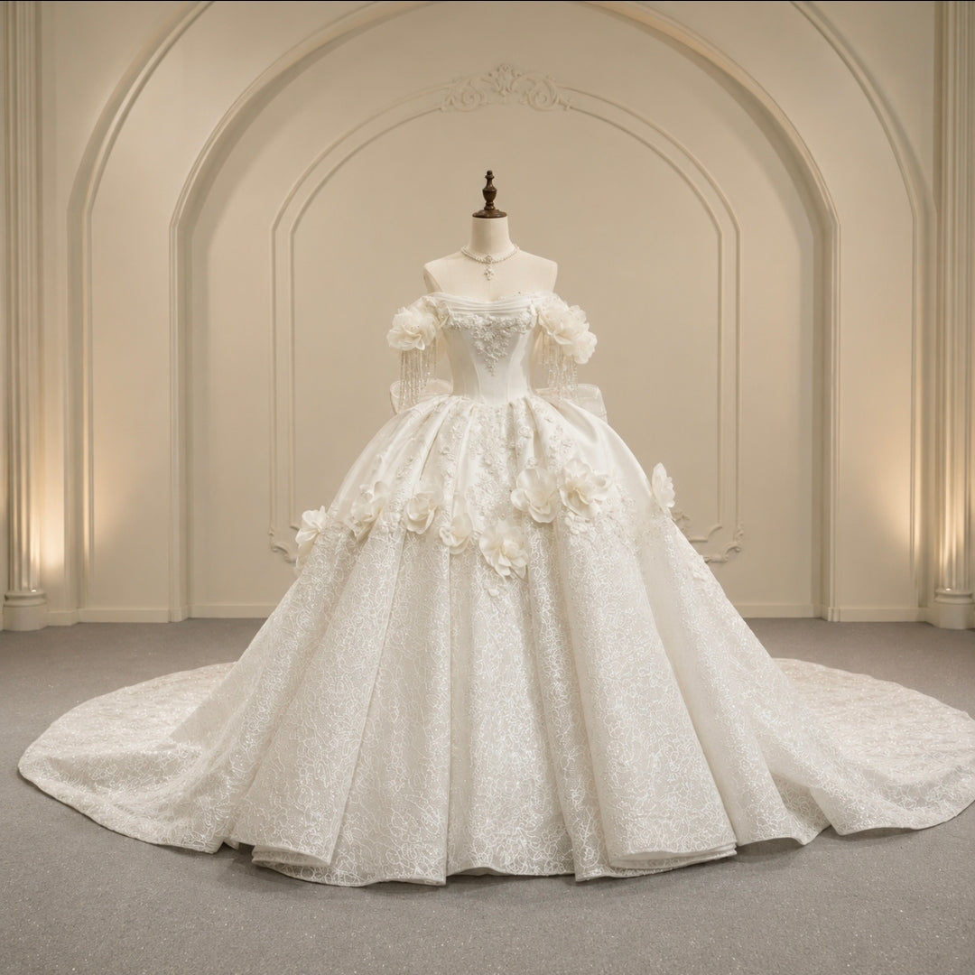 Bold & Beautiful Off The Shoulder Draped Beading 2026 Sweetheart Laced Bridal Gown
