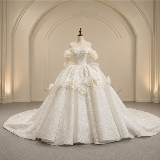 Bold & Beautiful Off The Shoulder Draped Beading 2026 Sweetheart Laced Bridal Gown