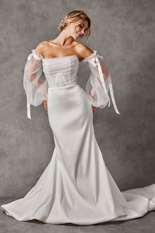 Detached Satin Organza/Organza 3/4 Ruffled Hanging Bow Knot Sleeves