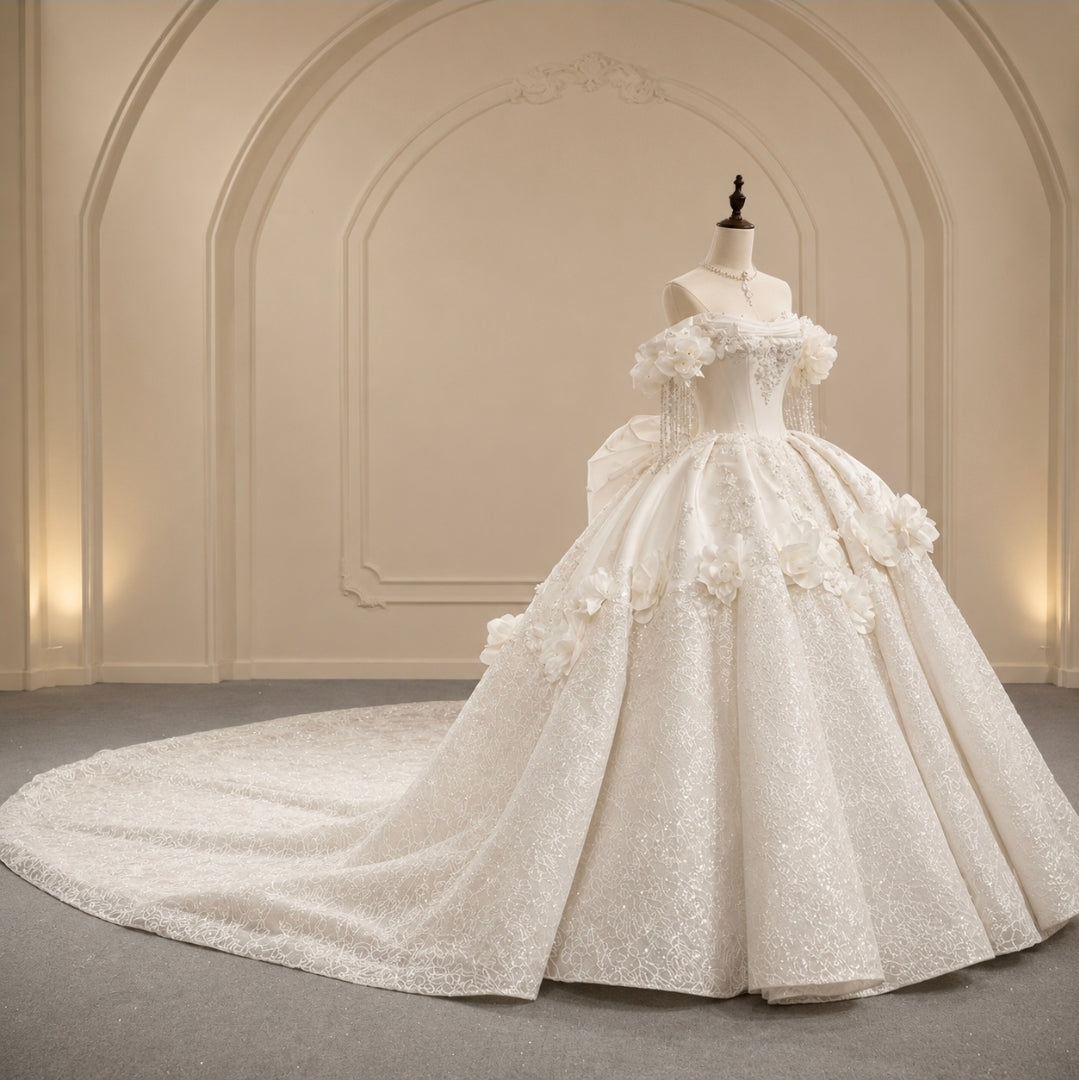 Bold & Beautiful Off The Shoulder Draped Beading 2026 Sweetheart Laced Bridal Gown