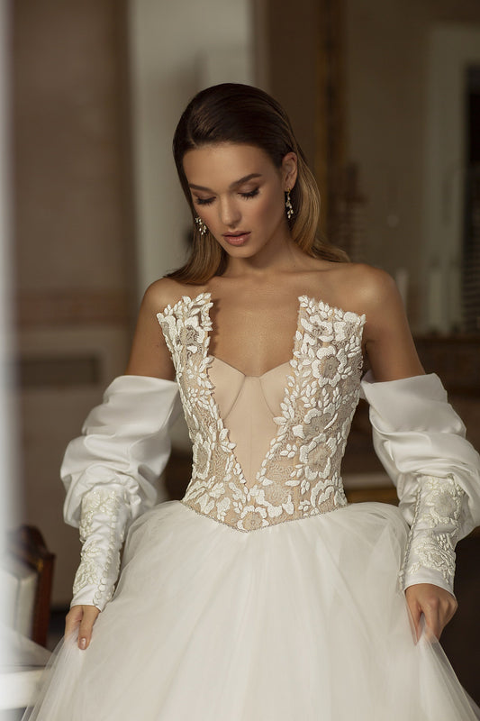 Detached 3/4 Embroidered Floral Satin Sleeves